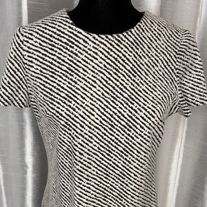 Calvin Klein Midi Dress Black Ivory Stripe Crewneck Short Sleeve Texture Sz 6